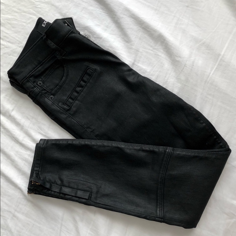 ✨ MAKE AN OFFER • Express Coated Black Moto Jeans